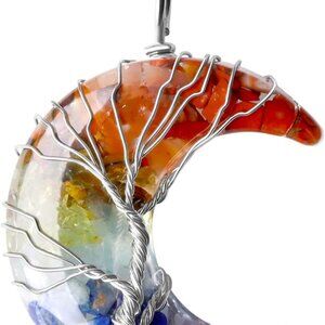 Healing Crystal Necklace Natural Stone Gemstone Jewelry for Women Tree Life Cres